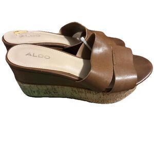 Aldo Wedge Brown Platform Sandals Shoes Size 37 US 6.5 Excellent Condition